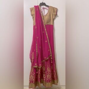 Dark pink and gold embroidered anarkali suit